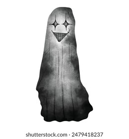 Halloween floating black ghost. Water color hand drawing vector