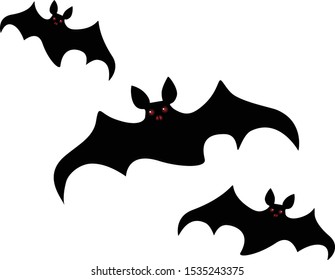 Halloween flock of bats with burning eyes. Vector illustration