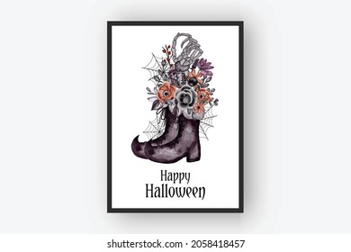halloween flower arrangements shoes   bones watercolor illustration