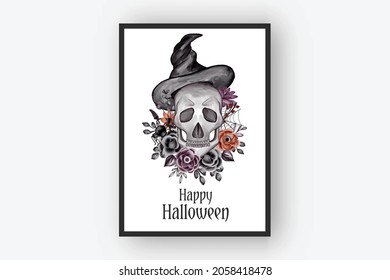 halloween flower arrangements skull and hat watercolor illustration