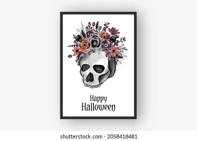 halloween flower arrangements skull and spider watercolor illustration
