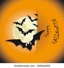 Halloween flyer background design with bats and moon. Eps 10 vector file.