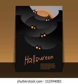 Halloween Flyer or Cover Design - Dark Bats with Glowing Eyes Flying