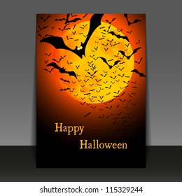Halloween Flyer or Cover Design - Happy Halloween Card with Lots of Flying Bats in the Darkness - Vector Illustration