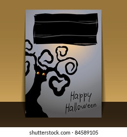 Halloween Flyer or Cover Design Template - Bare Tree and Glowing Eyes in the Darkness