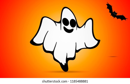 a Halloween flyer with a flying ghost and a bat