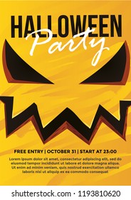 Halloween flyer pumpink face. Party Invitation. Vector Illustration. Place for your text. 