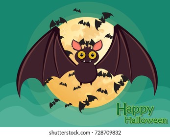 Halloween flying bat on moon background