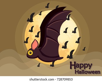 Halloween flying bat on moon background