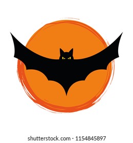 halloween flying bat on orange background Silhouette vector illustration EPS10