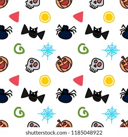 Halloween flying bat skull and spider cute seamless pattern. vector illustration for fashion textile print and wrapping with festive design.