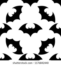 Halloween flying bat.  Vampire vector bat. Dark silhouette of bats flying in a flat style. Seamless pattern. Halloween background.
