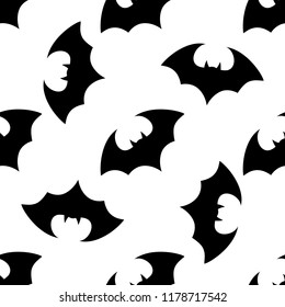 Halloween flying bat.  Vampire vector bat. Dark silhouette of bats flying in a flat style. Seamless pattern. Halloween background.