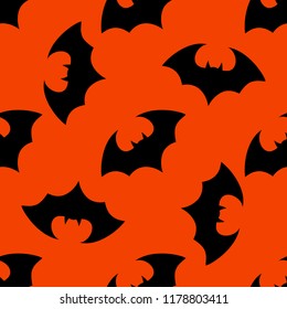 Halloween flying bat.  Vampire vector bat. Dark silhouette of bats flying in a flat style. Seamless pattern. Halloween background.