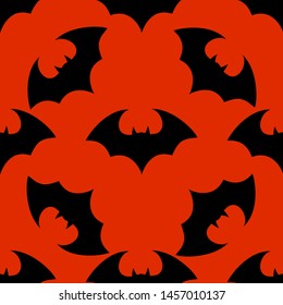 Halloween flying bat.  Vampire vector bat. Dark silhouette of bats flying in a flat style. Seamless pattern. Halloween background.