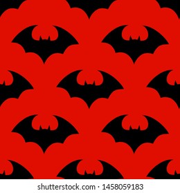 Halloween flying bat.  Vampire vector bat. Dark silhouette of bats flying in a flat style. Seamless pattern. Halloween background.