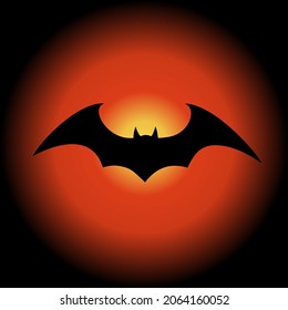 Halloween flying bat.  Vampire vector bat. Dark silhouette of bat flying in a flat style