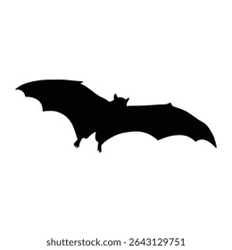 Halloween Flying Bat Vector, Dark Silhouette Graphic.