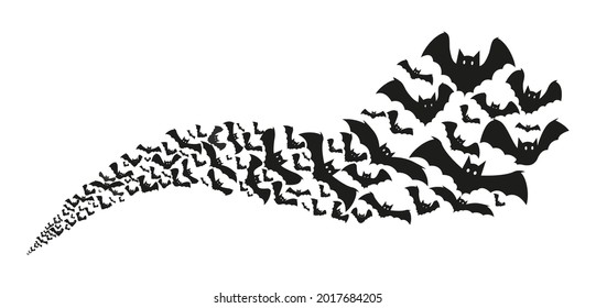 Halloween flying bats. Decor element with silhouettes, swirl isolated on white background