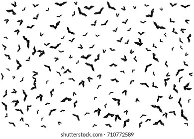 Halloween flying bats. Decoration element from scattered silhouettes. Textured background