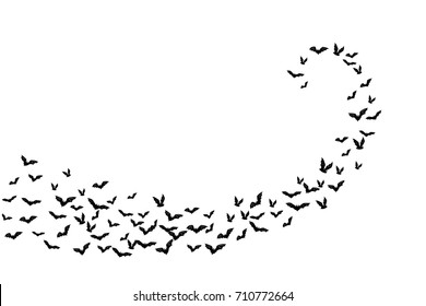 Halloween flying bats. Decoration element from scattered silhouettes. Swirl path