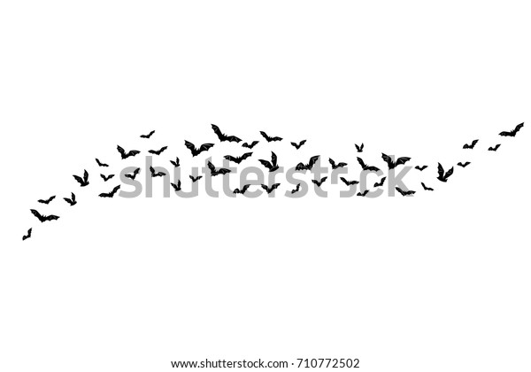 Halloween flying bats. Decoration\
element from scattered silhouettes. Horizontal\
divider