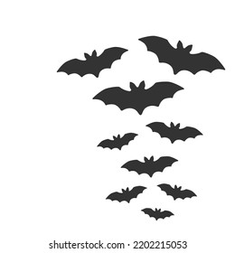 Halloween flying bats. Flock of horrific bats. Halloween symbol. Vector illustration isolated on white background