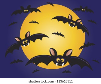 Halloween Flying Bats with Moon Background Illustration