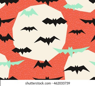 Halloween flying bats seamless vector pattern