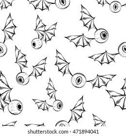 Halloween, flying eyeballs, vector, handmade , Coloring book page design for kids and adults,seamless pattern
