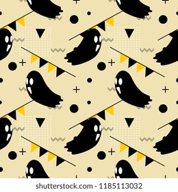 Halloween flying ghost and flag seamless pattern. vector illustration for fashion textile print and wrapping with festive design.