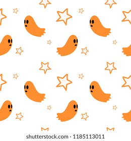 Halloween flying ghost and star seamless pattern. vector illustration for fashion textile print and wrapping with festive design.