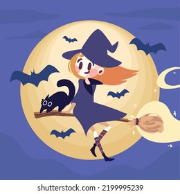 Halloween Flying Witch In The Broom