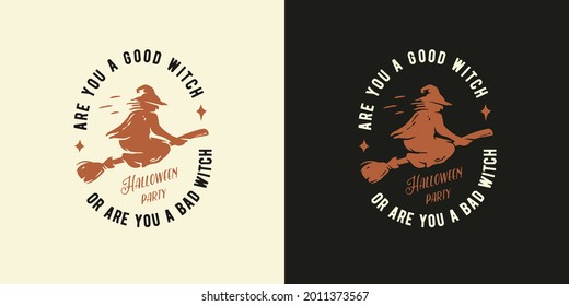 Halloween flying witch on broom for t-shirt halloween print. Magic and witchcraft spooky sorceress for happy halloween. Wicked for design dark halloween party or sabbat