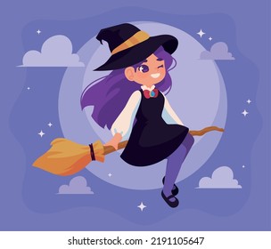 Halloween Flying Witch On Broom