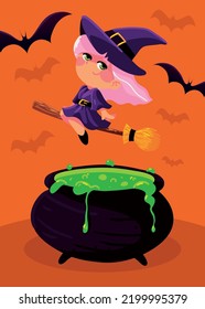 Halloween Flying Witch With Pot