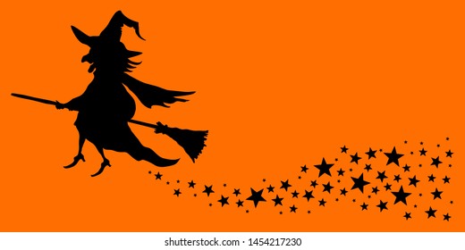 Halloween Flying Witch Star Tail Orange And Black