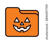 Halloween folder icon with jack o lantern pumpkin face vector illustration
