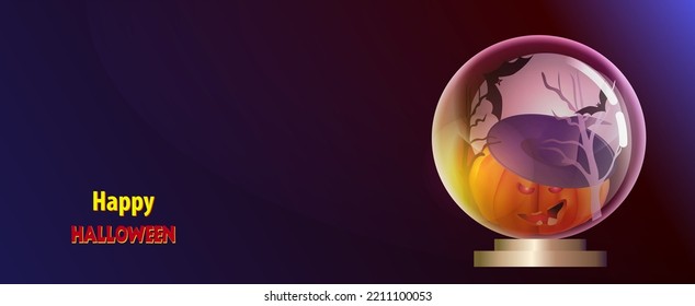 Halloween fonne with a magic ball and a pumpkin inside