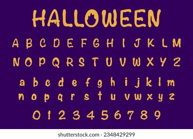 Letra Halloween letras alfabéticas A-Z mayúsculas, minúsculas y números 0-9 vectoriales e ilustración