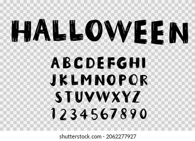 Halloween Font With Brush Style .Hand Drawn Typography Alphabet Design Isolated On Png Or Transparent Background,element Template For Poster,brochures,online Advertising,vector Illustration 