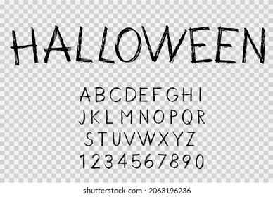 Halloween font with brush style .Hand drawn typography alphabet design isolated on png or transparent background,element template for poster,brochures,online advertising,vector illustration 