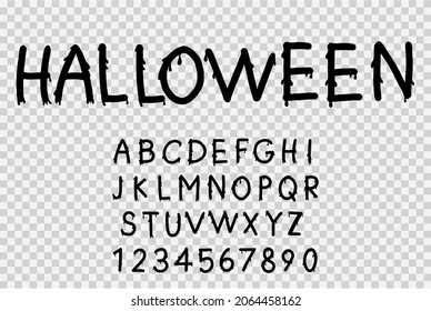 Fuente de Halloween con estilo de brocha .Diseño de alfabeto tipográfico dibujado a mano aislado en fondo png o transparente,plantilla de elemento para afiche,folletos,publicidad en línea,ilustración vectorial 