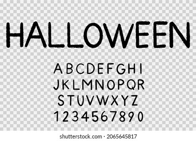 Halloween font with brush style .Hand drawn typography alphabet design isolated on png or transparent background,element template for poster,brochures,online advertising,vector illustration 