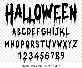 Halloween-Schriftart mit Pinselstil.Spooky und Horrortypografie-Alphabet einzeln auf png oder transparentem Hintergrund.
Vektorgrafik. 