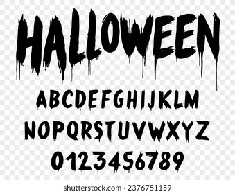 Halloween-Schriftart mit Pinselstil.Spooky und Horrortypografie-Alphabet einzeln auf png oder transparentem Hintergrund.
Vektorgrafik. 