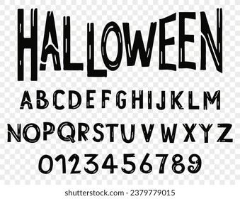 Halloween font with brush style.Spooky and horror typography alphabet  isolated on png or transparent background.Vector illustration. 