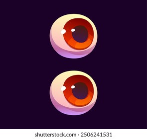 Halloween font, cartoon colon sign as two eyeballs with red pupils, evil type, funny scary typeface, spooky alphabet. Isolated vector punctuation symbol or glyph. Latin scary abc typography element