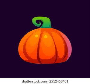 Halloween font, cartoon dot symbol as a pumpkin, evil type, funny scary typeface, spooky alphabet. Ripe orange gourd with a green stem punctuation sign. Isolated vector latin scary typographic glyph