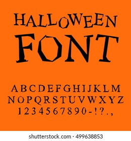 Halloween font. Curves of letters to terrible holiday. Broken alphabet. Uneven ABC
